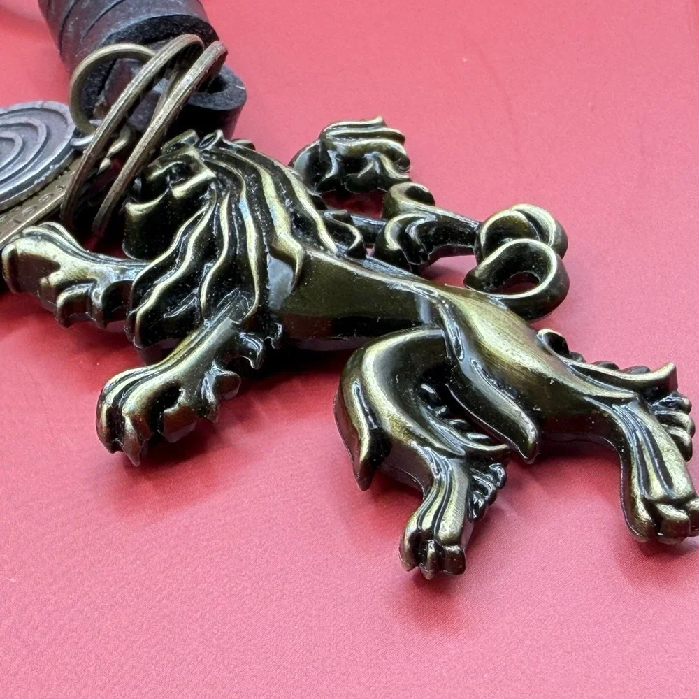 Lannister Lion Keychain Bronze Tone Leather Charm Game of Thrones Style Gift